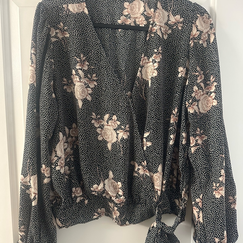 Nine Britton Pink and Cream Wrap Blouse Long Sleeve